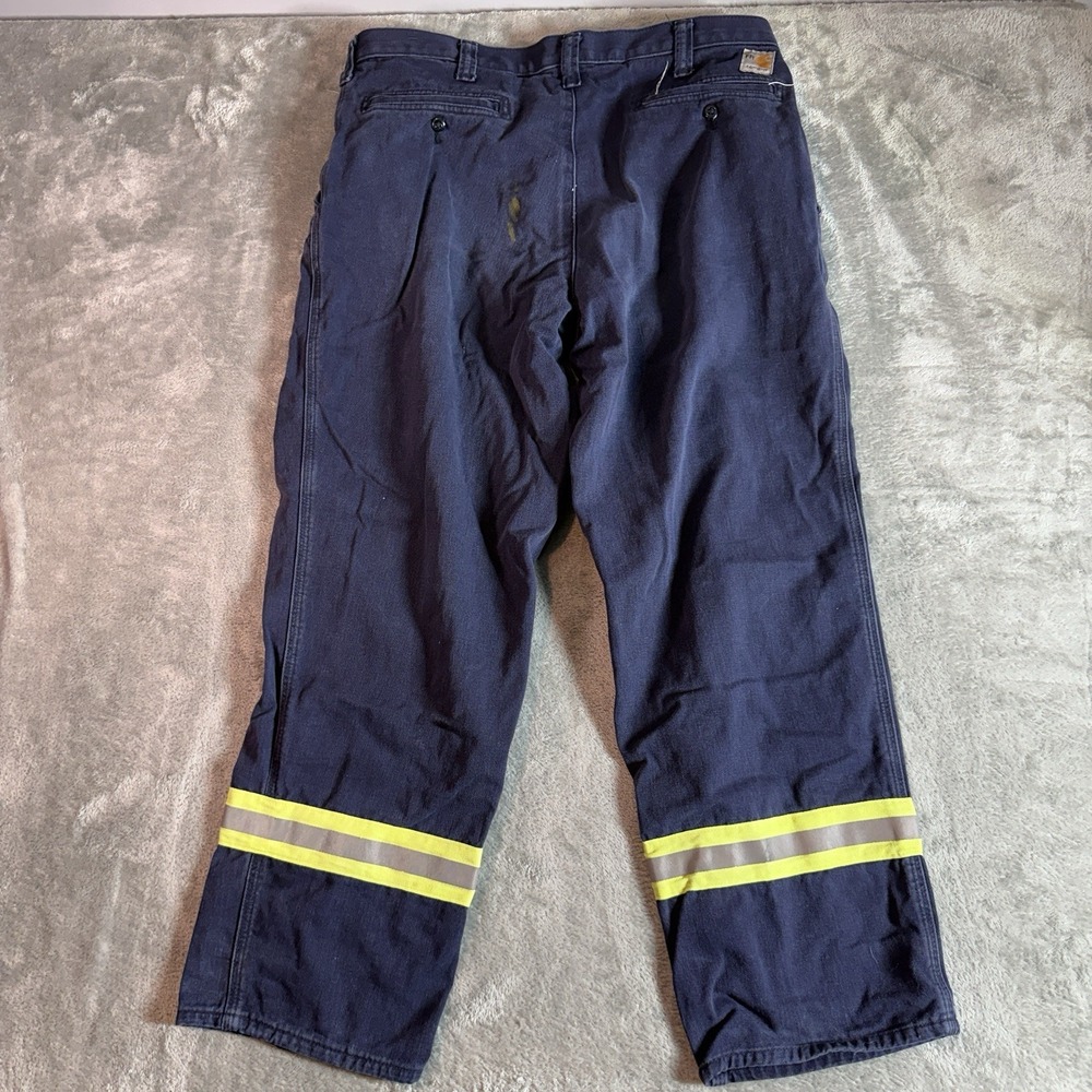 Carhartt FR Pants Mens 36x30 Flame Resistant Navy Blue Reflective High Vis‎